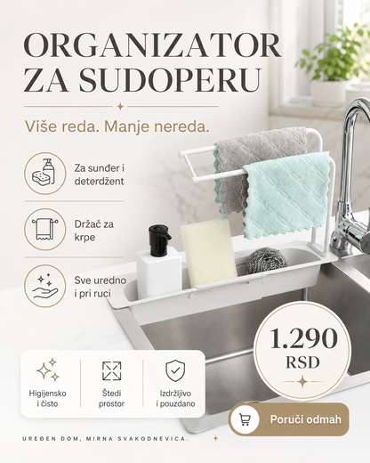 Organizator za sudoperu 3u1 – držač za sunđer, deterdžent i krpe