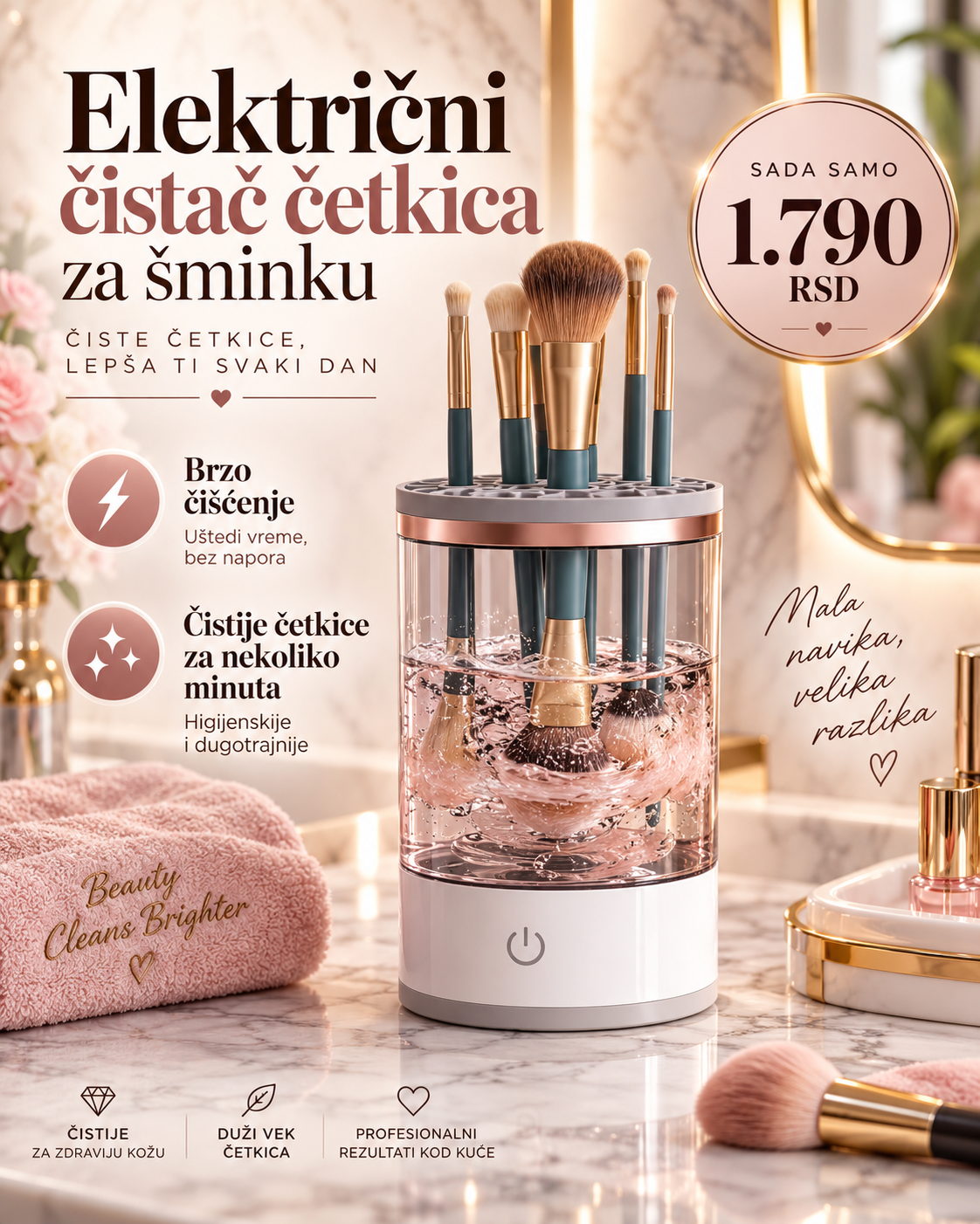 Čistač četkica za šminku za brzo i temeljno čišćenje