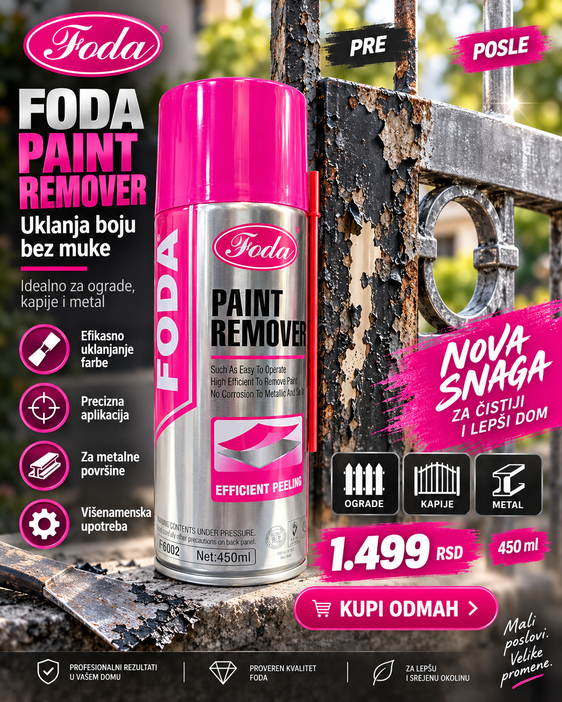 Foda Paint Remover sprej 450 ml za metalne površine