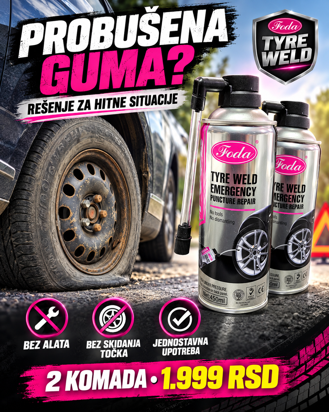 FODA sprej za probušenu gumu - bez skidanja točka