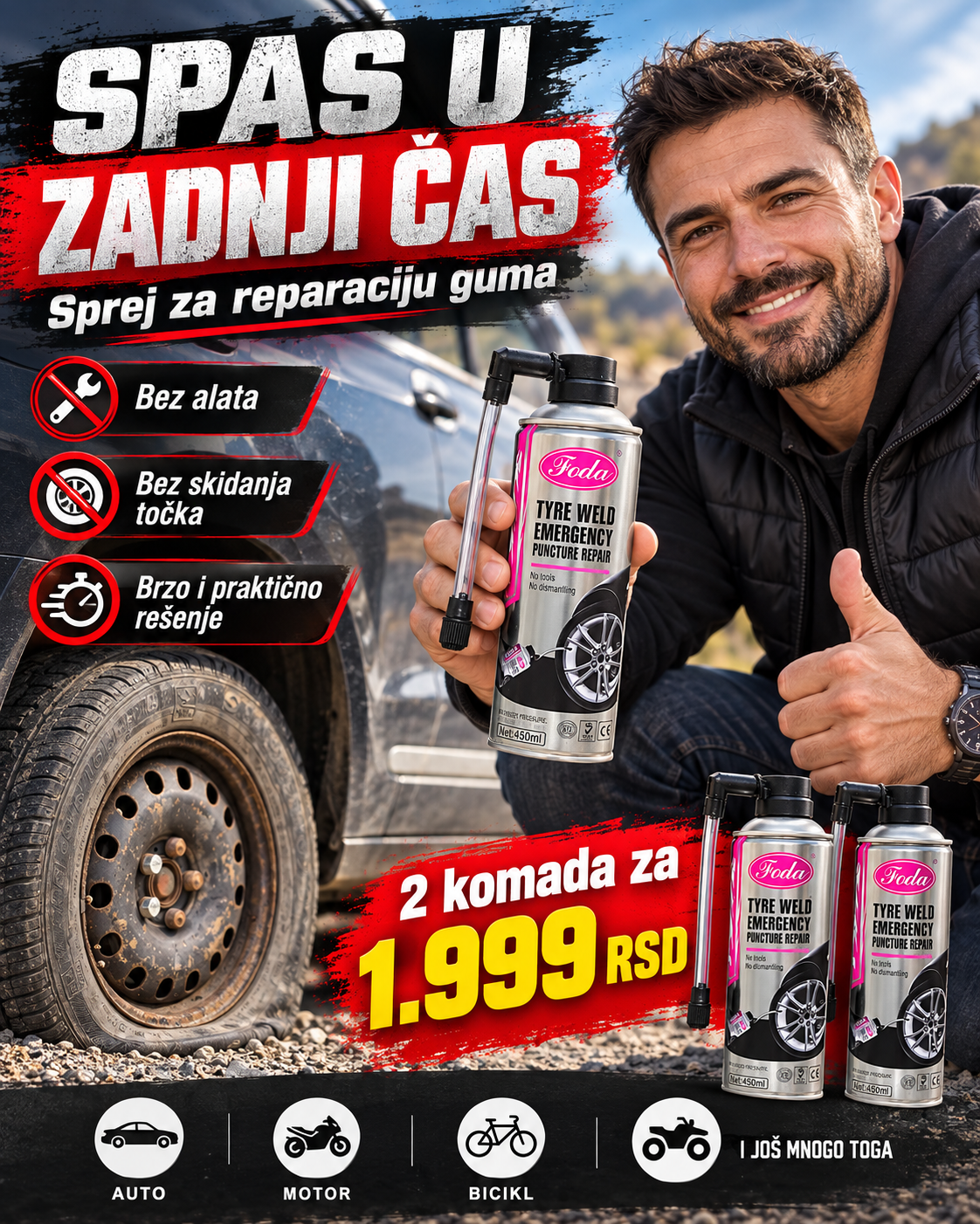 FODA sprej za reparaciju guma - spas u zadnji čas