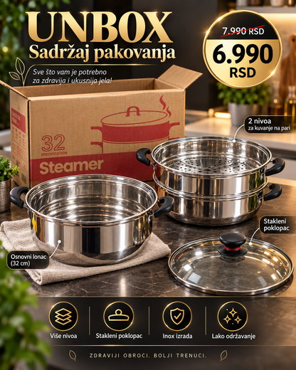 Višenivojski inox steamer 32 cm sadržaj pakovanja