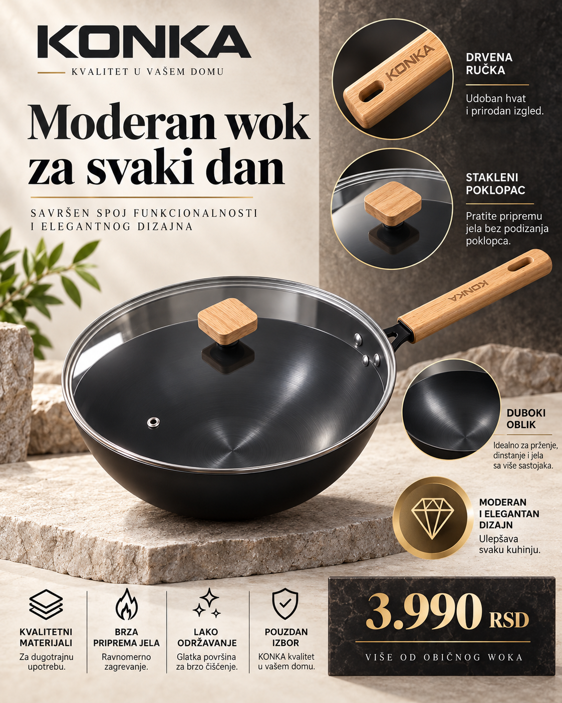 KONKA moderni wok za svaki dan - detalji proizvoda