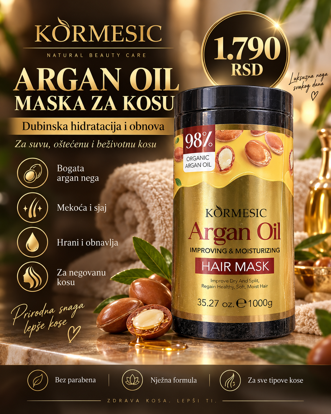 KORMESIC Argan Oil Hair Mask 1000g - premium prikaz proizvoda
