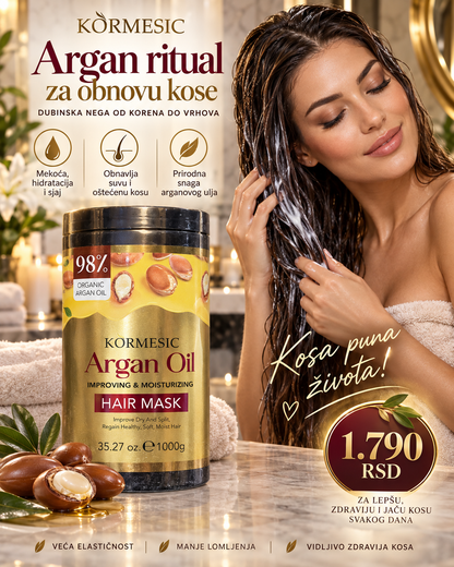 KORMESIC Argan Oil Hair Mask - žena nanosi masku na kosu