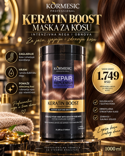 KORMESIC Keratin Boost Repair Replenish maska za kosu 1000 ml