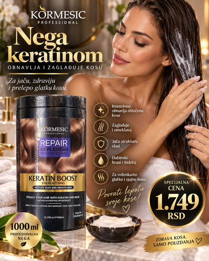 KORMESIC Keratin Boost maska za kosu u upotrebi 1000 ml