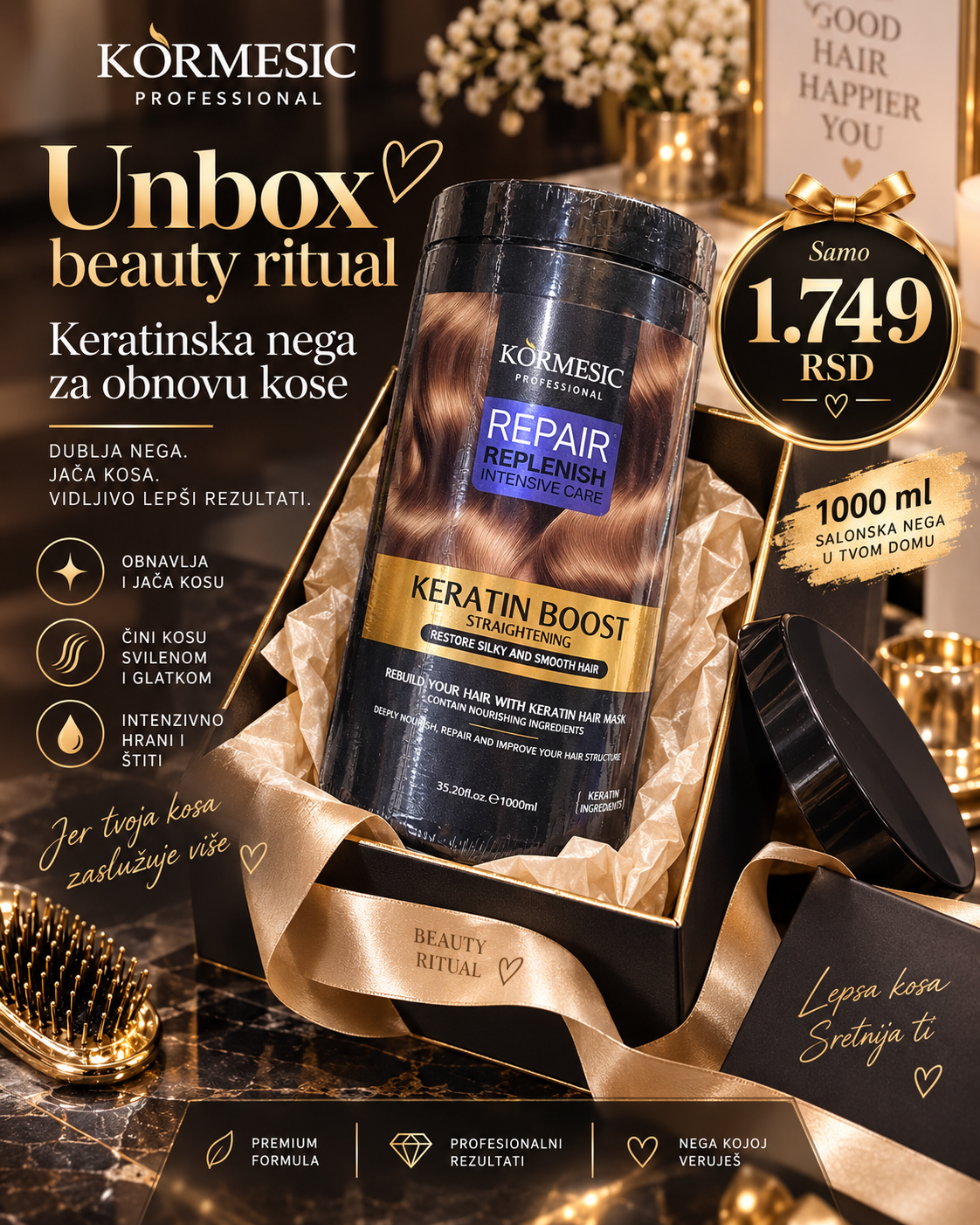 KORMESIC Keratin Boost unbox premium maska za kosu 1000 ml