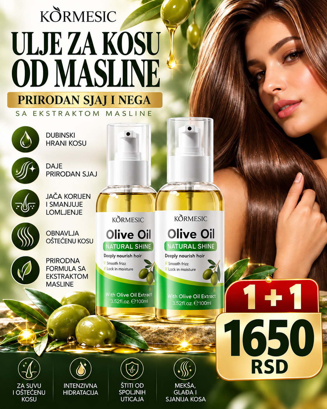 KORMESIC Olive Oil Natural Shine 100 ml 1+1