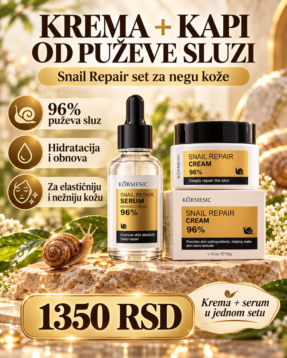 KORMESIC Snail Repair set – krema i serum 96%