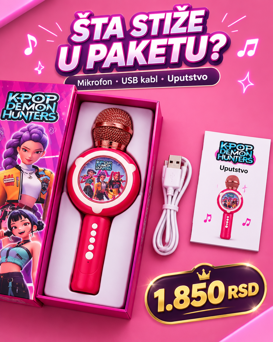 Dečji K-POP mikrofon - sadržaj paketa i USB kabl