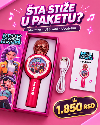 Dečji K-POP mikrofon - sadržaj paketa i USB kabl