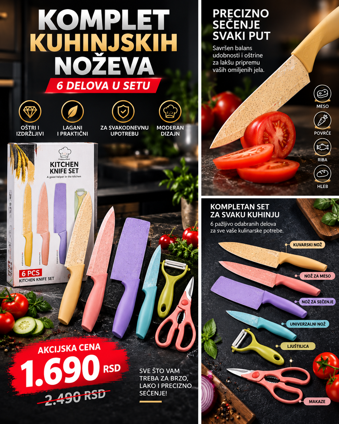Komplet kuhinjskih noževa 6 delova