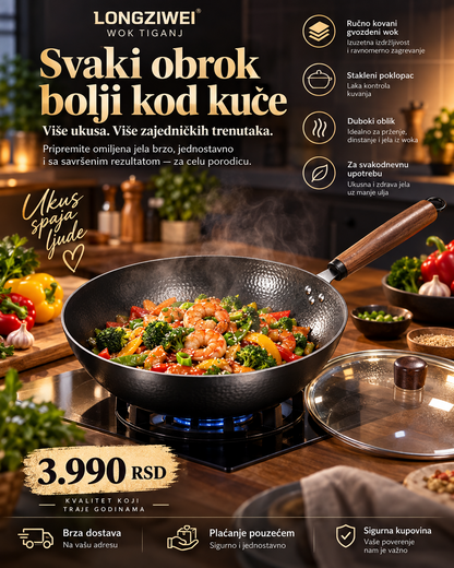 LONGZIWEI wok tiganj u upotrebi za raznovrsna jela