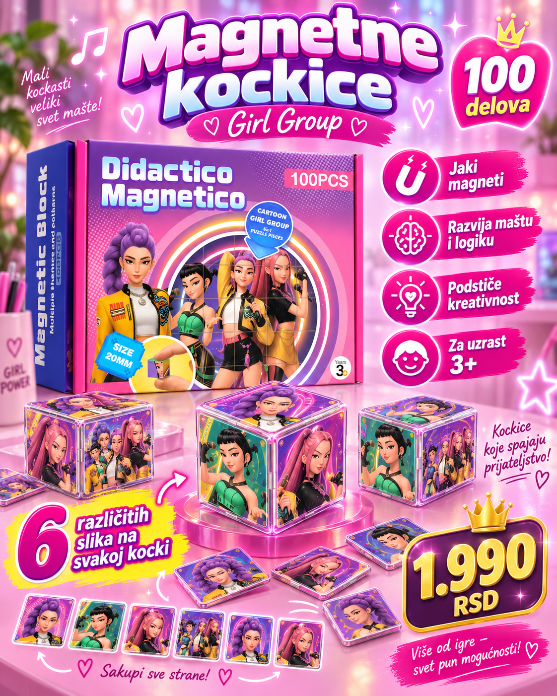 Magnetne kockice 100 delova - premium set za kreativno slaganje