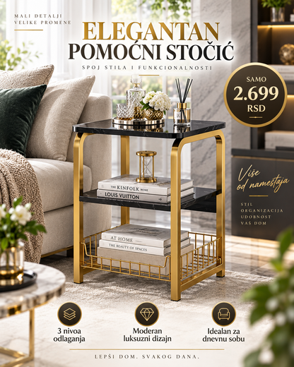 Maison Gold Trio luksuzni pomoćni stočić sa tri nivoa