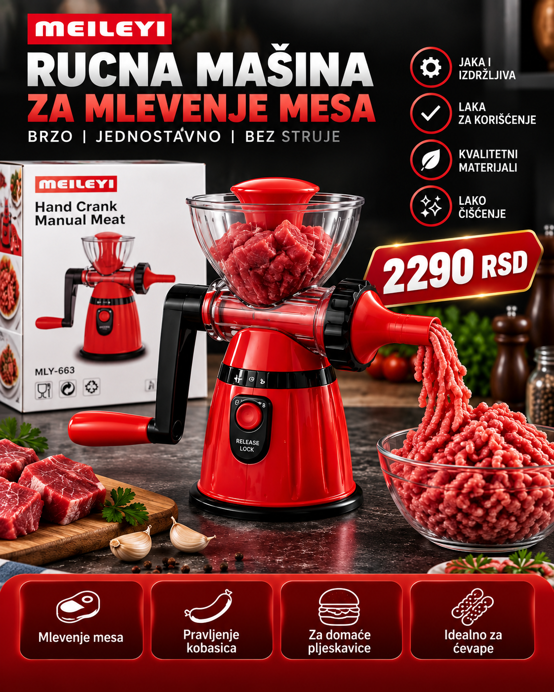 MEILEYI ručna mašina za meso sa pakovanjem