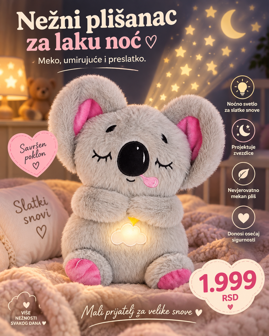Nežni plišanac koala sa noćnim svetlom