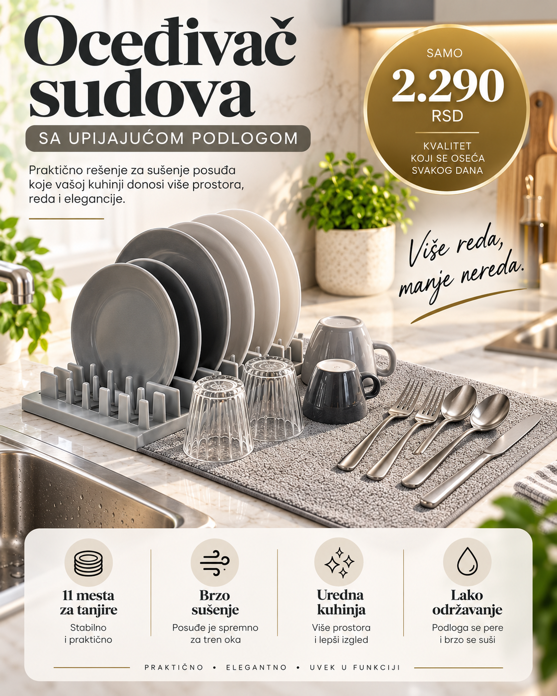 PREMIUM oceđivač sudova MZJ SCOLAPIATTI sa upijajućom podlogom
