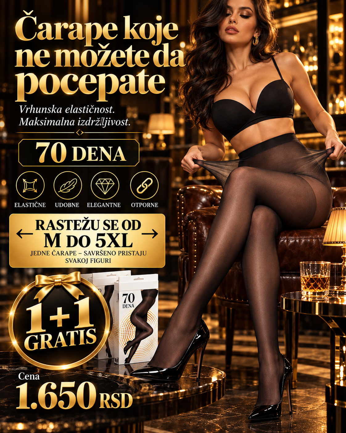 Nepoderive čarape 70 DEN u luksuznom premium stilu - 1+1 gratis