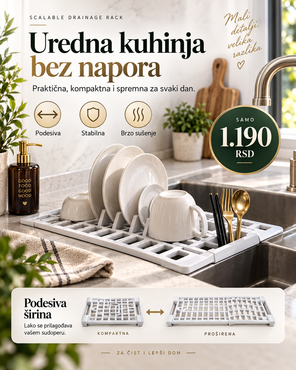 Rastegljivi oceđivač za sudoperu