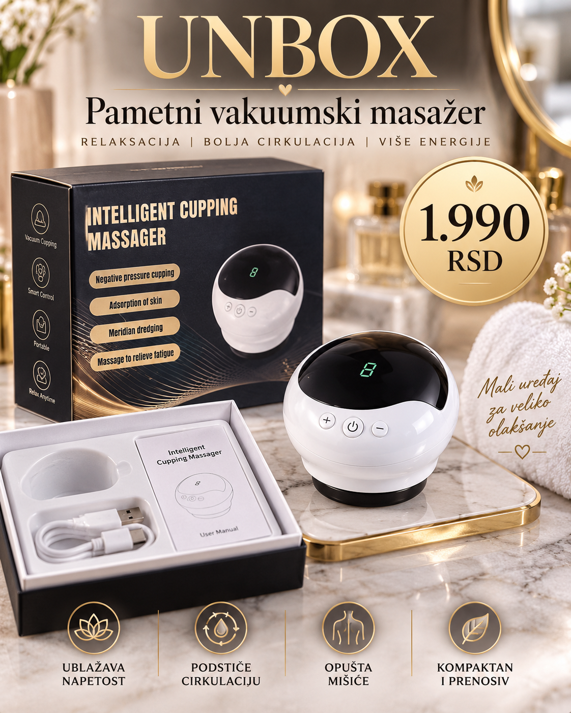 Pametni vakuumski masažer u pakovanju