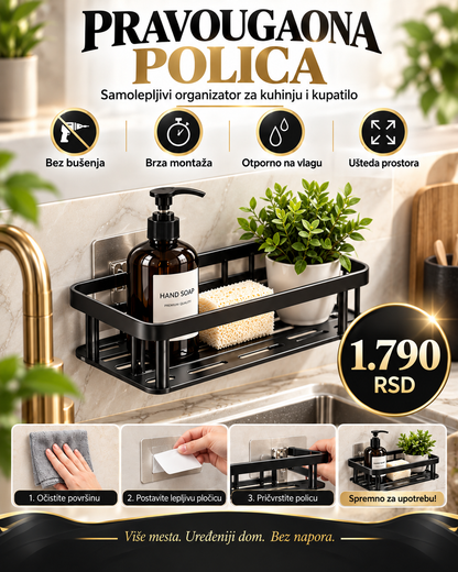 Pravougaona PREMIUM samolepljiva polica za kuhinju i kupatilo