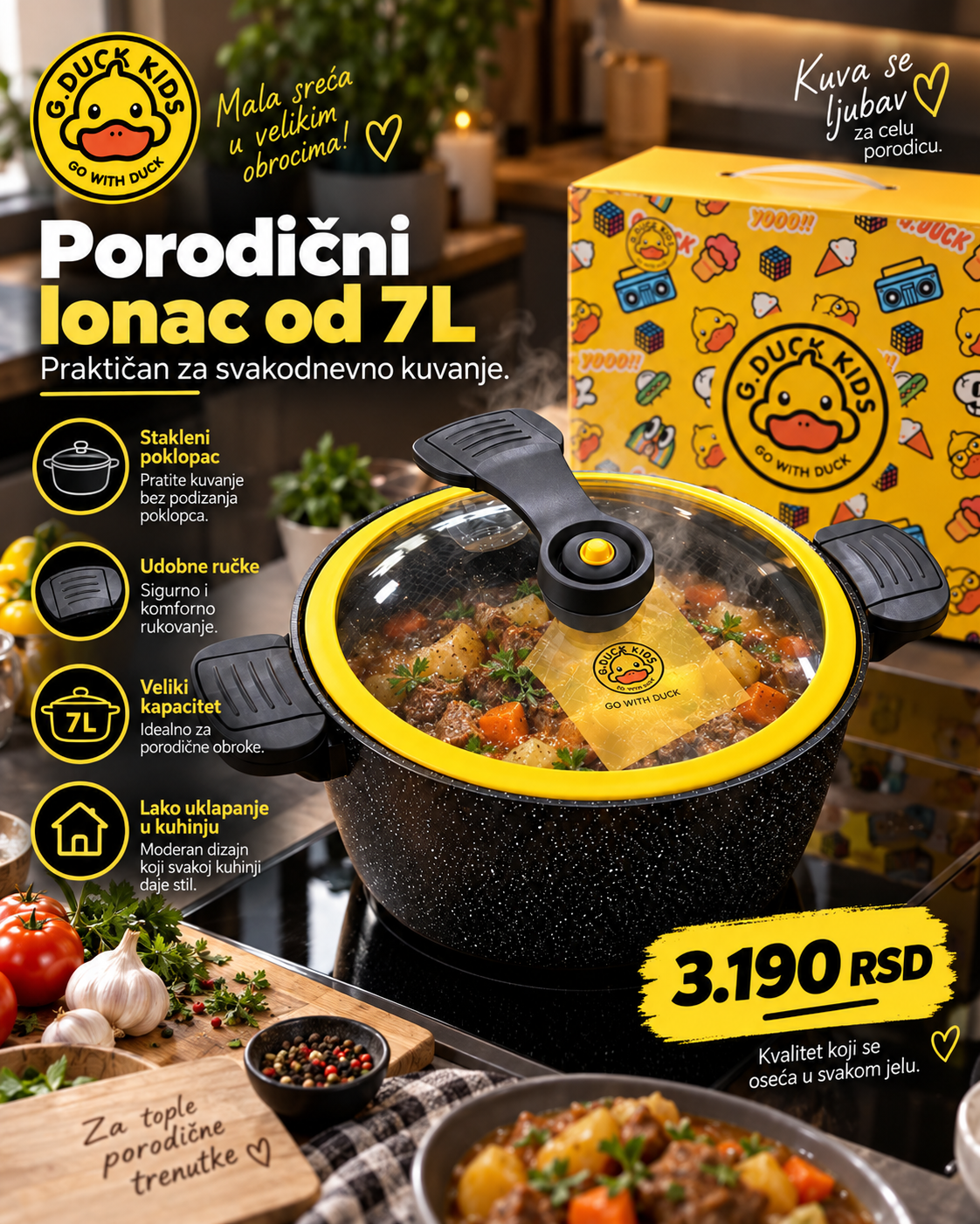 Porodični lonac G.Duck Kids 7L za svakodnevno kuvanje