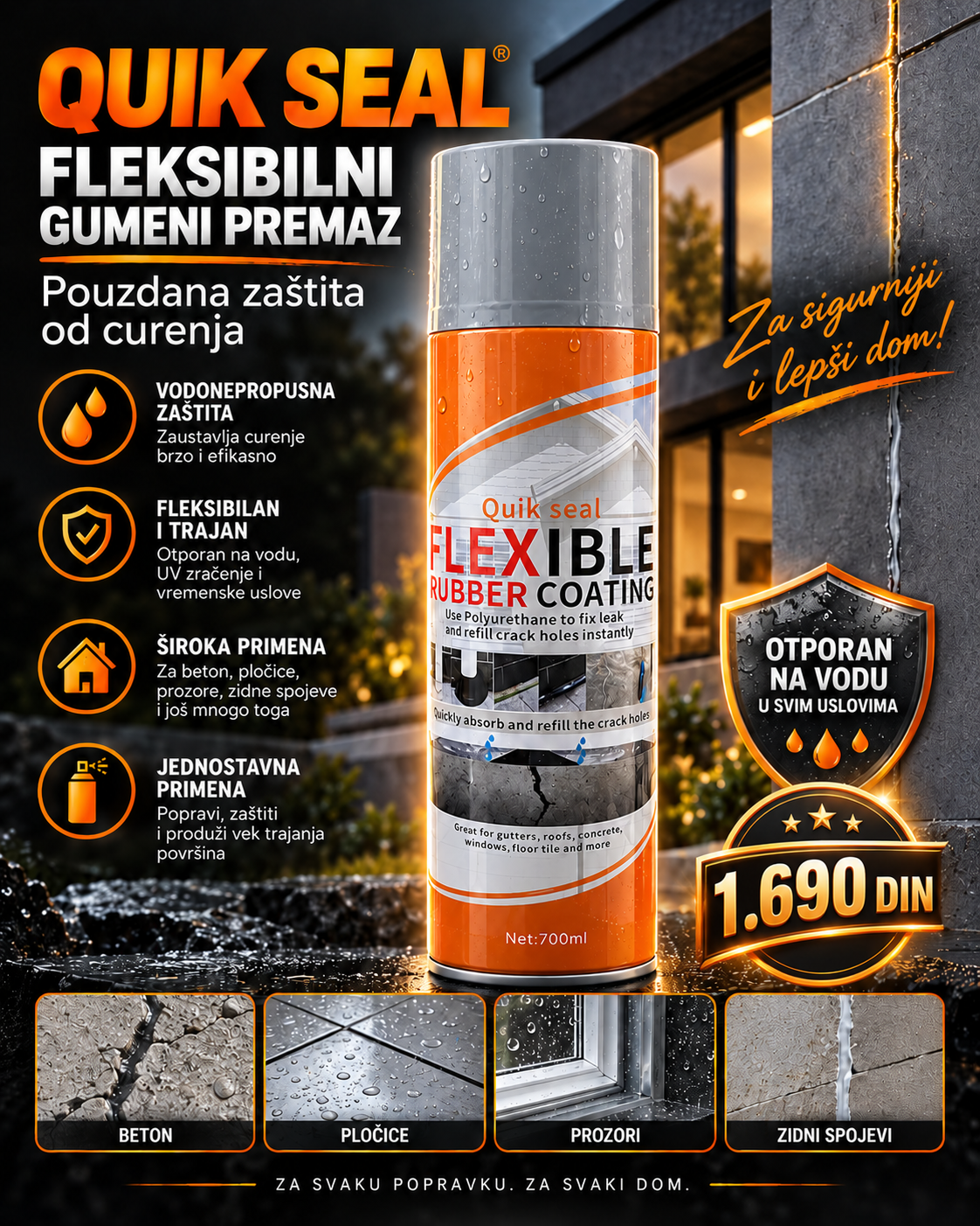 Quik Seal fleksibilni gumeni premaz 700 ml