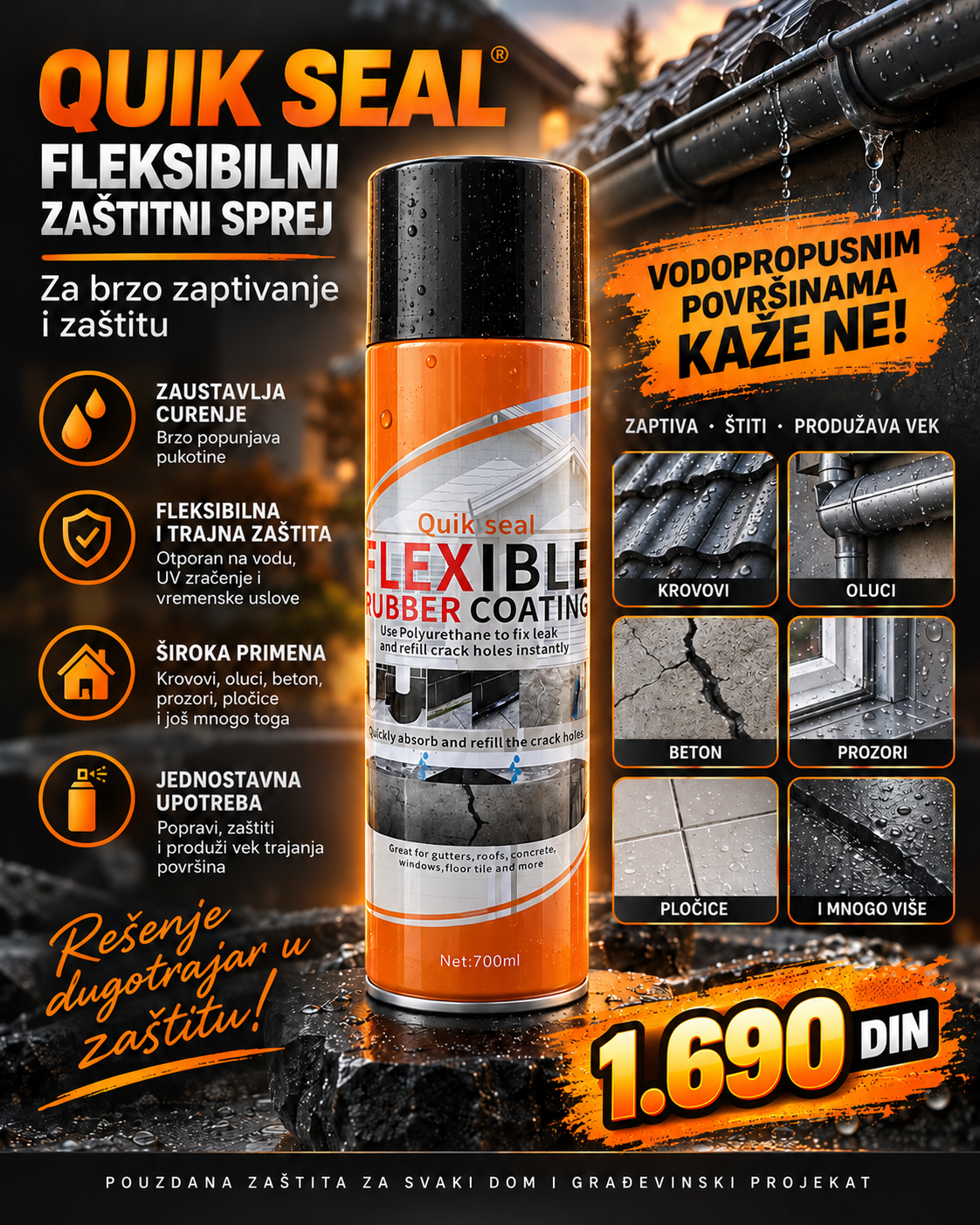 Quik Seal vodonepropusni sprej za krovove i oluke
