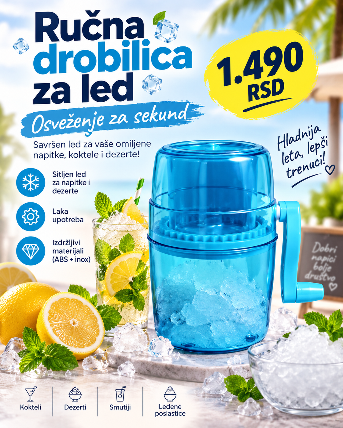 Ručna drobilica za led za koktele i deserte