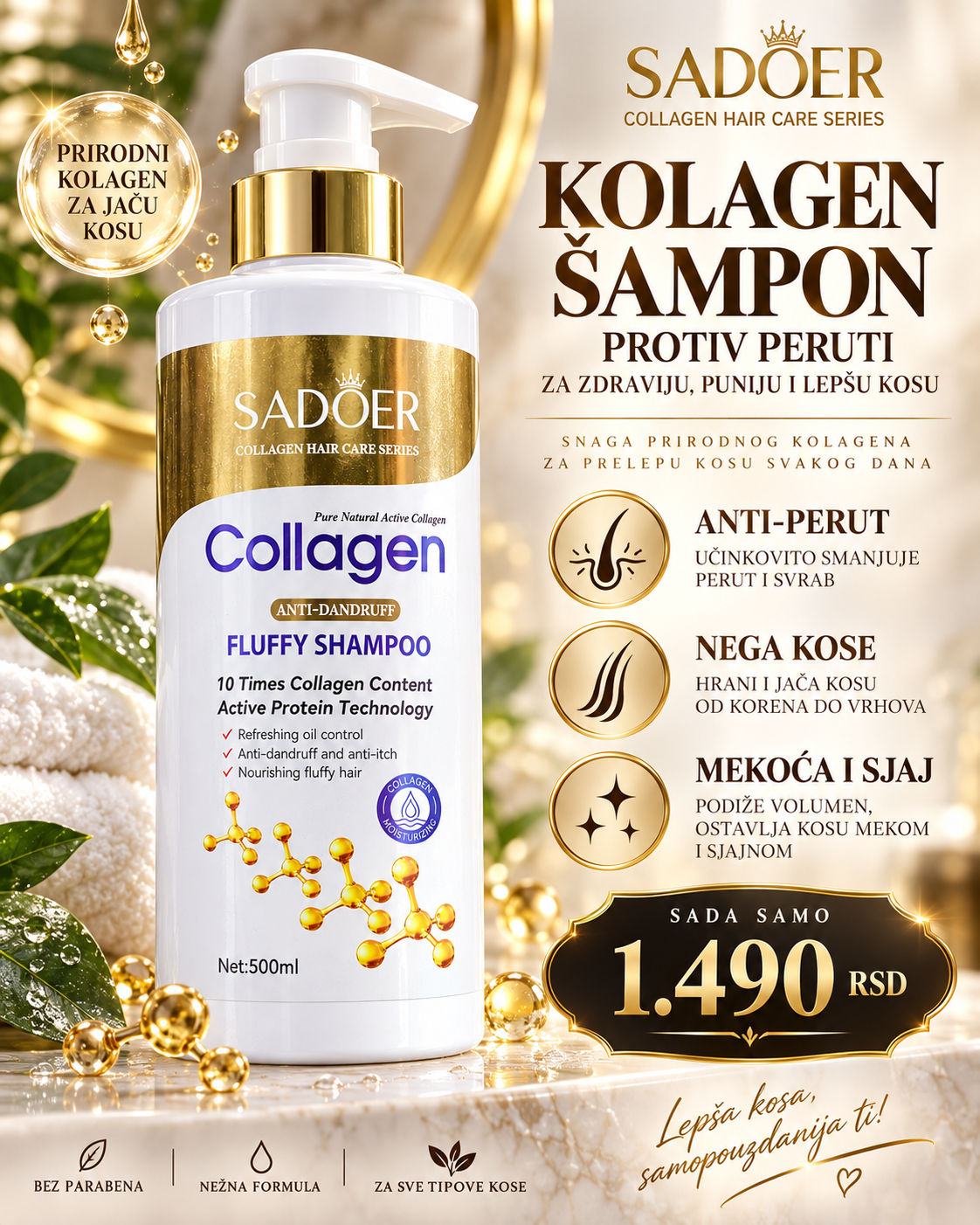 SADOER Collagen šampon 500 ml - premium prikaz proizvoda