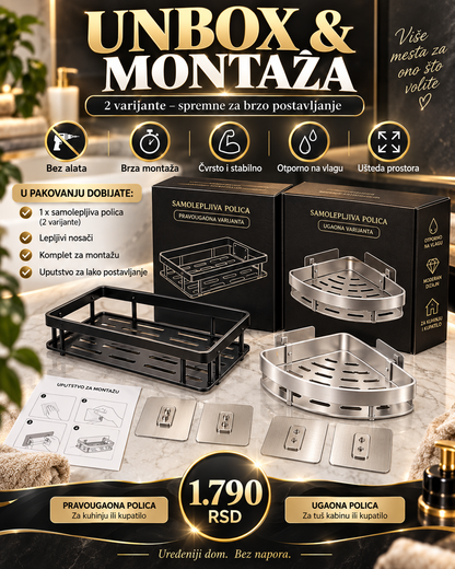 UNBOX i montaža PREMIUM samolepljive police - dve varijante