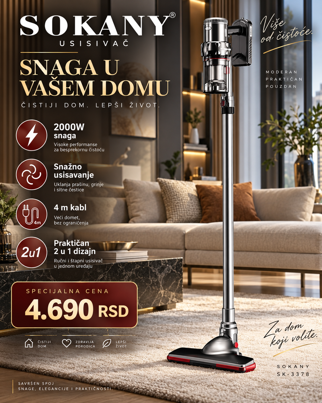 SOKANY SK-3378 2u1 usisivač 2000W