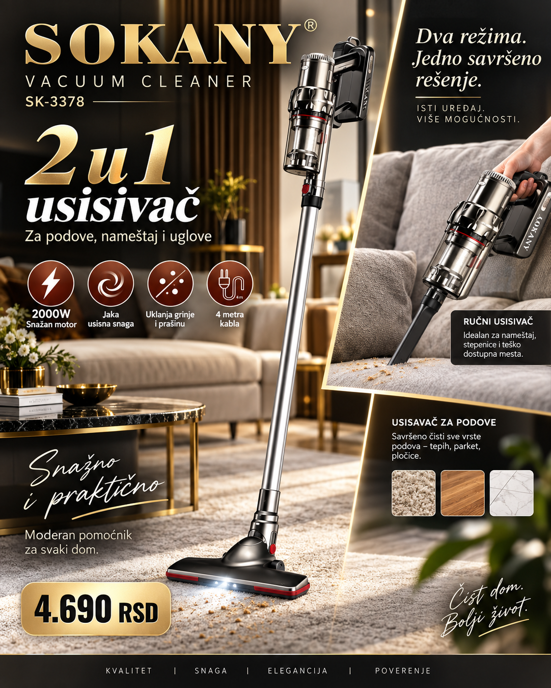 SOKANY SK-3378 ručni i štapni usisivač