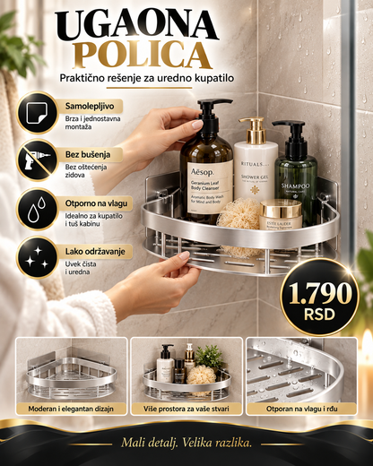 Ugaona PREMIUM samolepljiva polica za kupatilo