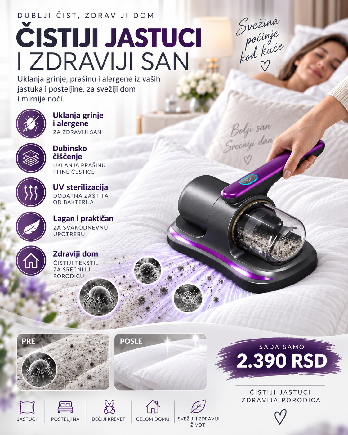 UV usisivač za jastuke, posteljinu i dušeke