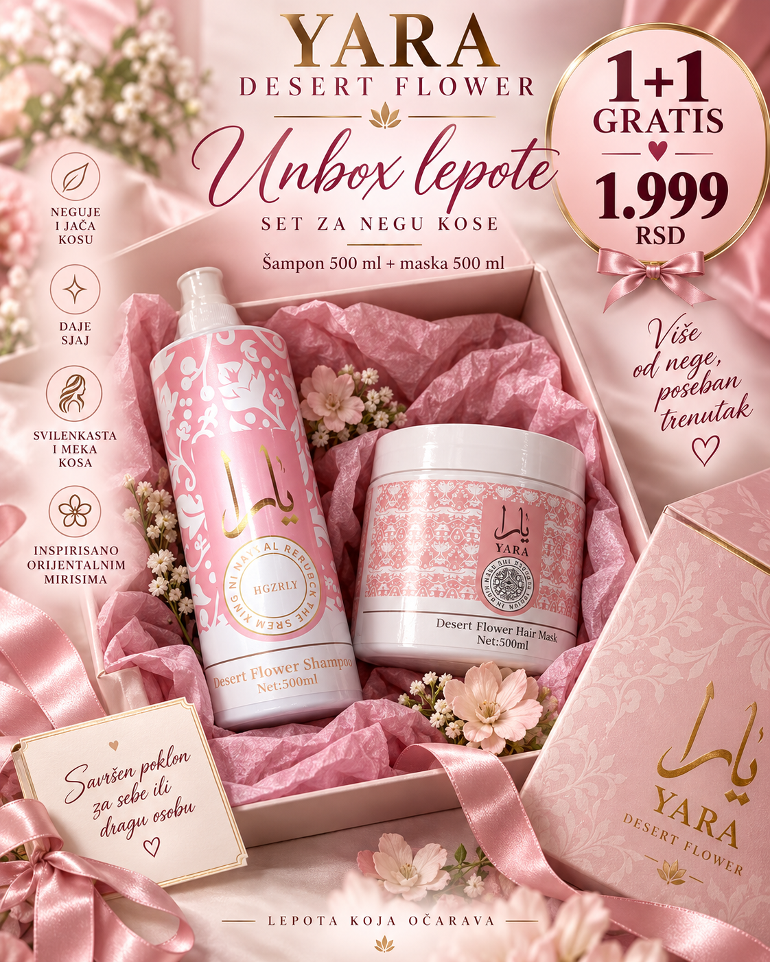 YARA Desert Flower unbox set šampon i maska 500 ml + 500 ml