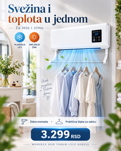 Zidna grejalica sa funkcijom ventilacije i praktičnom šipkom za odeću
